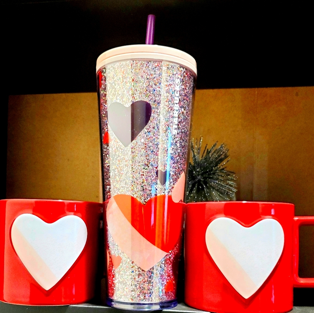 Starbucks Glitter Heart N Hearts Tumbler 3pc set